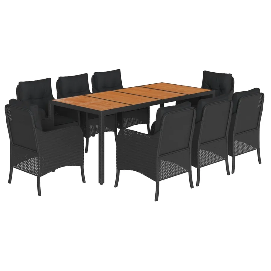 Ensemble à manger de jardin 9pcs coussins noir résine tressée - 2