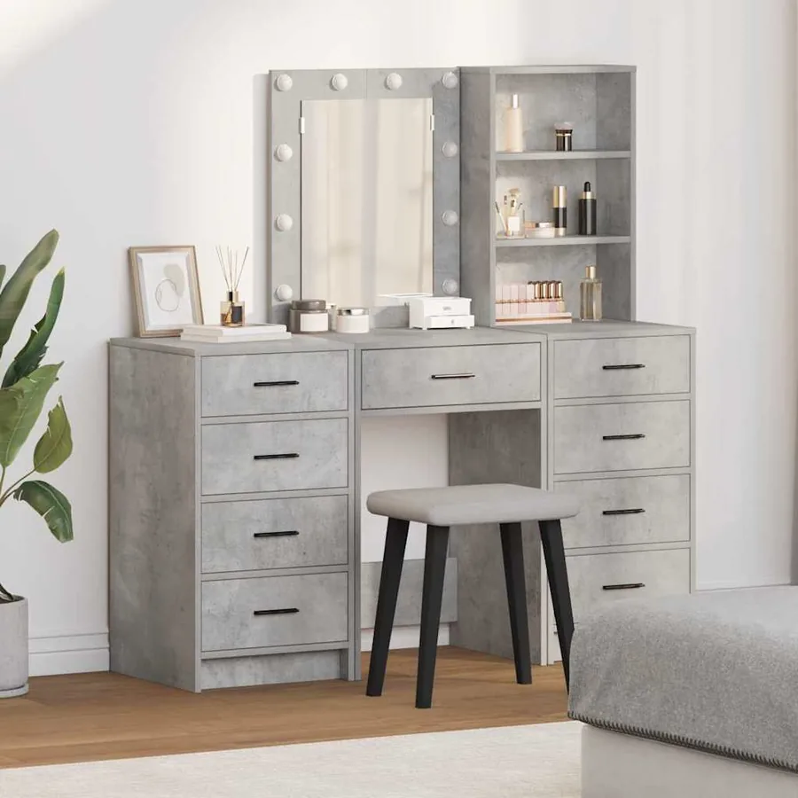 Table de Toilette avec tiroir 3 pcs Gris Bois d'ingénierie