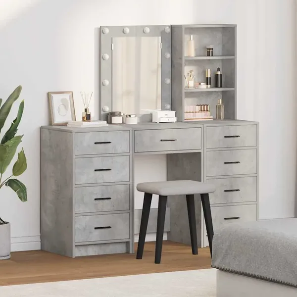 Table de Toilette avec tiroir 3 pcs Gris Bois d'ingénierie