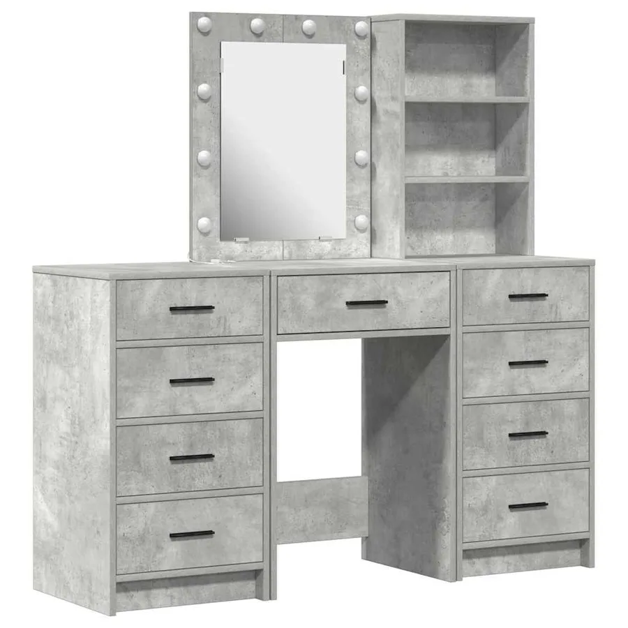 Table de Toilette avec tiroir 3 pcs Gris Bois d'ingénierie - 2