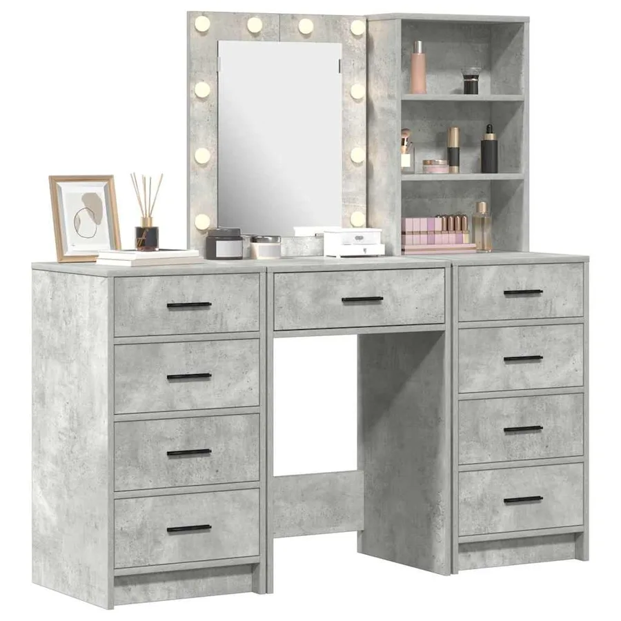 Table de Toilette avec tiroir 3 pcs Gris Bois d'ingénierie - 3