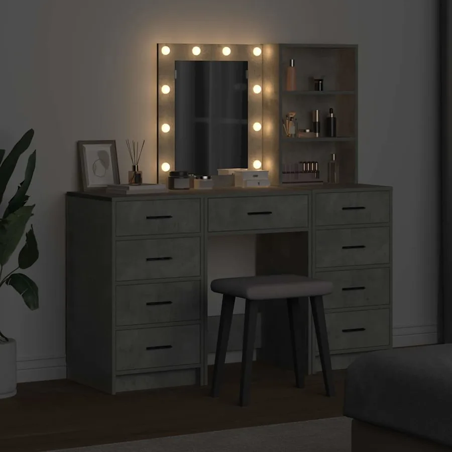 Table de Toilette avec tiroir 3 pcs Gris Bois d'ingénierie - 4