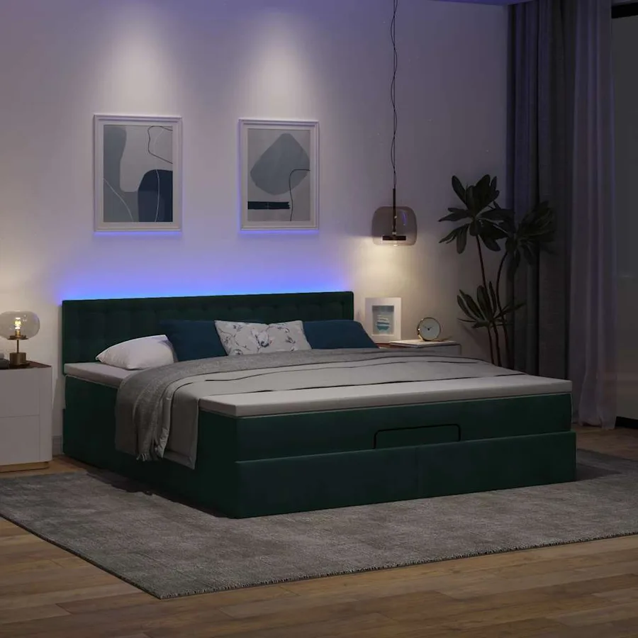 Cadre de lit ottoman avec matelas vert foncé 160x200 cm velours - 3