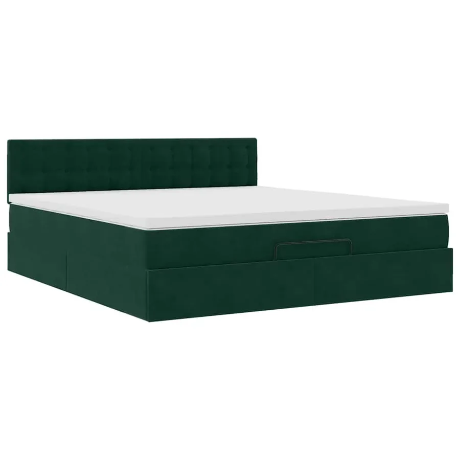 Cadre de lit ottoman avec matelas vert foncé 160x200 cm velours - 7