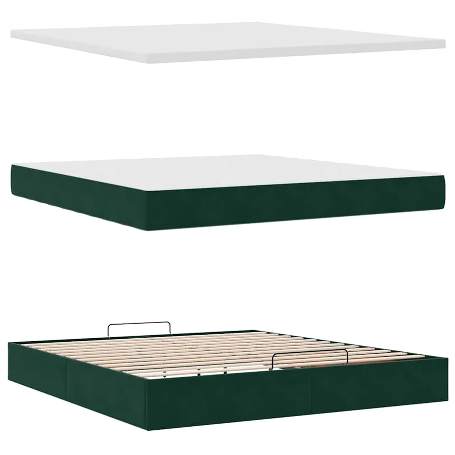 Cadre de lit ottoman avec matelas vert foncé 160x200 cm velours - 9