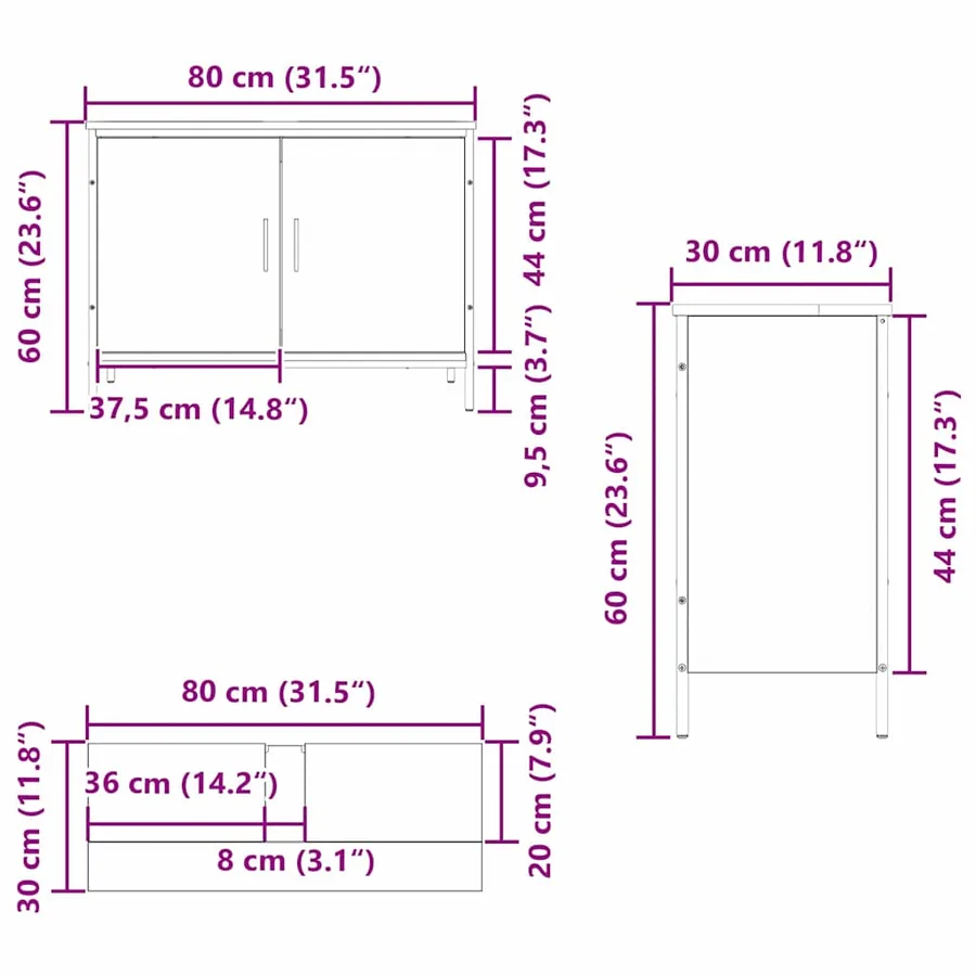 Meuble de Lavabo de Salle de Bain Chêne noir 80 x 30 x 60 cm - 13