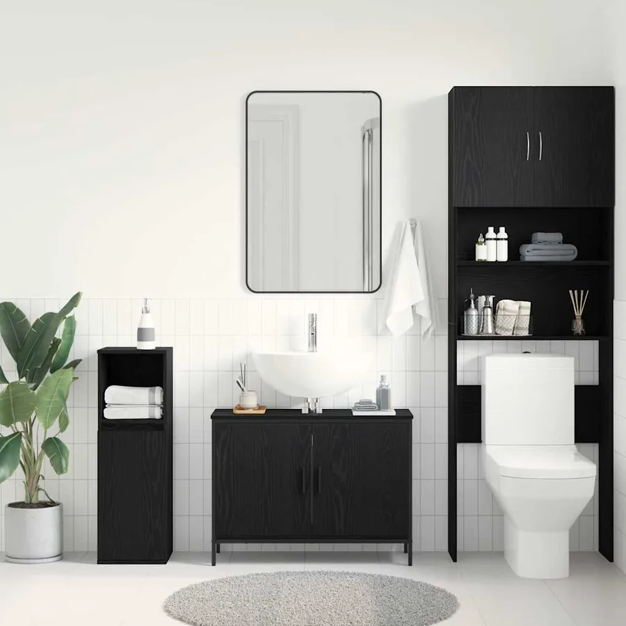 Meuble de Lavabo de Salle de Bain Chêne noir 80 x 30 x 60 cm - 4
