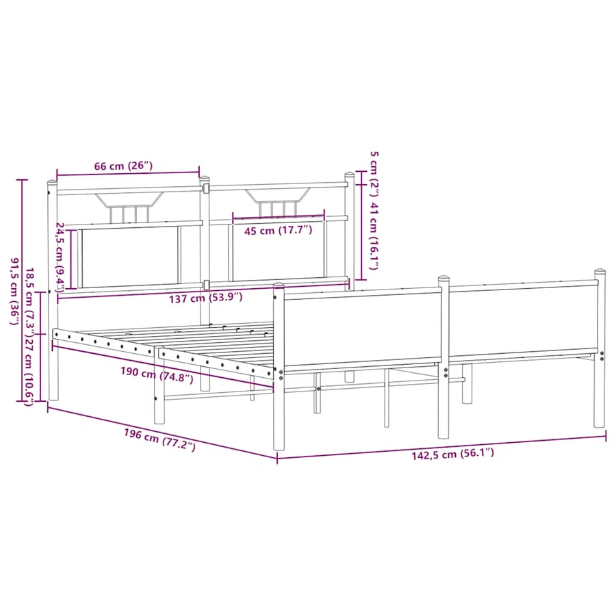 Cadre de lit sans matelas chêne marron 137x190 cm - 11