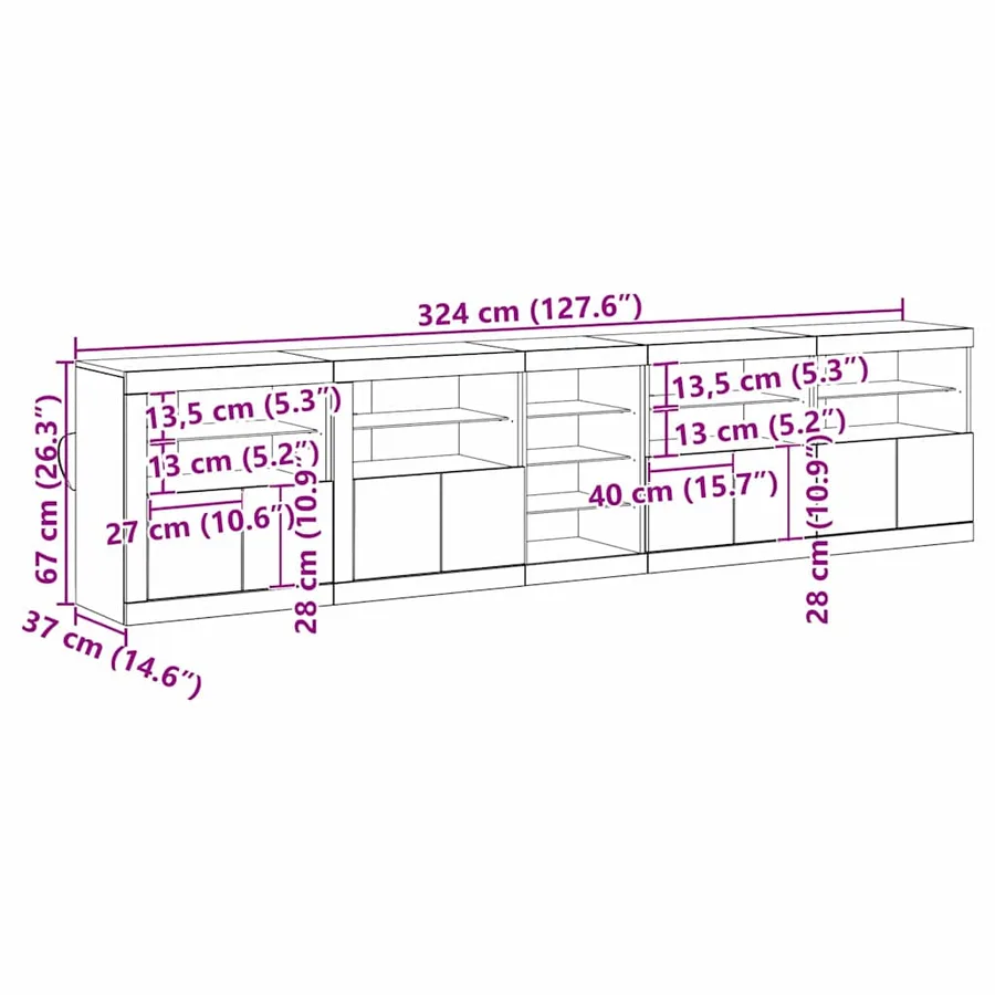 Buffet LED Bois ancien 283 x 37 x 67 cm Bois d'ingénierie - 14