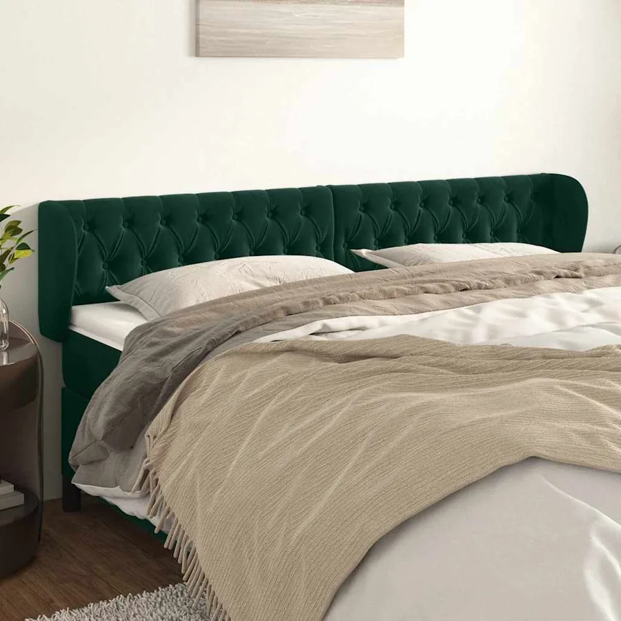 Tête de lit avec oreilles Vert foncé 183x23x78/88 cm Velours