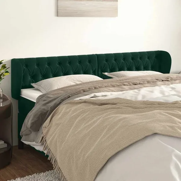 Tête de lit avec oreilles Vert foncé 183x23x78/88 cm Velours