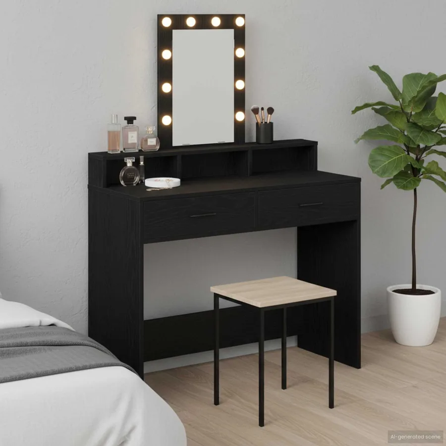Table de Toilette Noir 100 x 41 x 140 cm Bois d'ingénierie