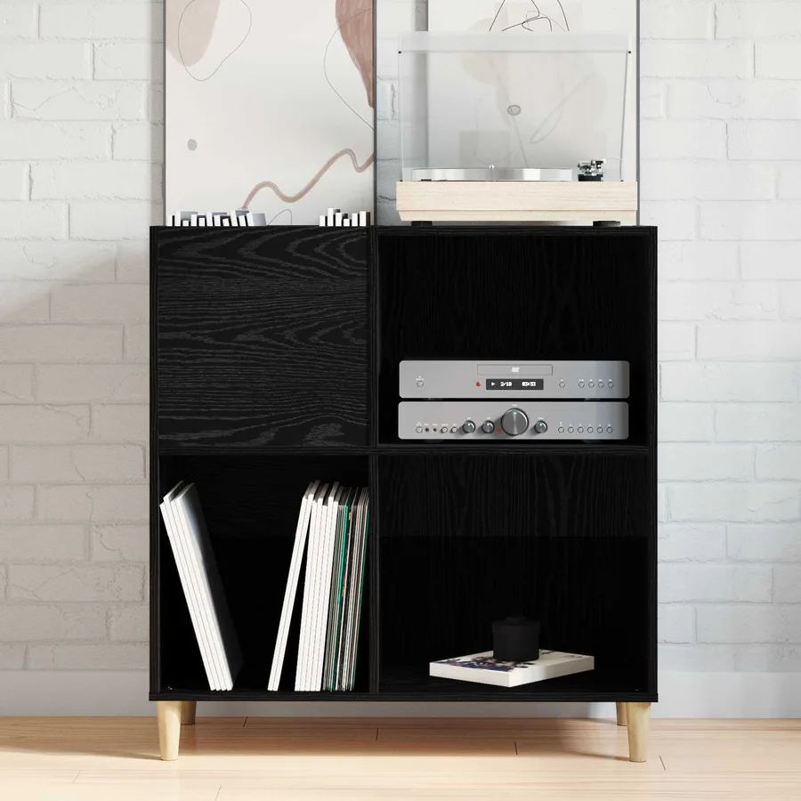 Meuble à vinyles Chêne noir 84,5 x 38 x 89 cm Bois d'ingénierie - 4