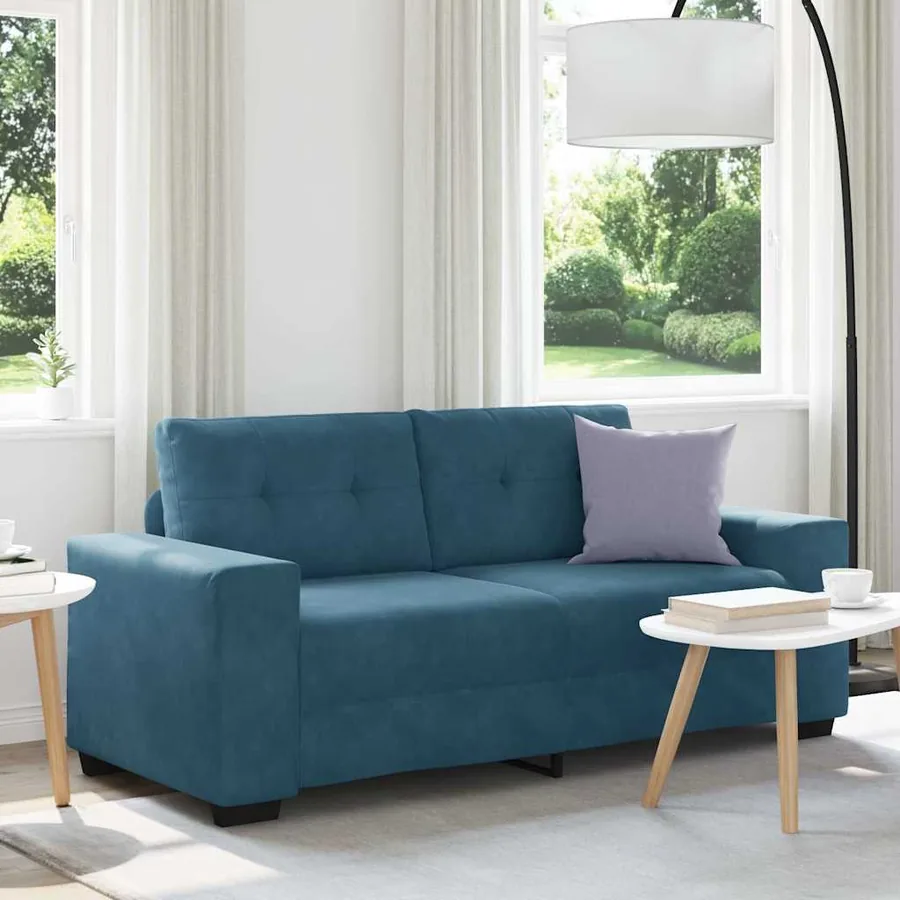 Canapé deux places bleu 180x77x82 cm velours