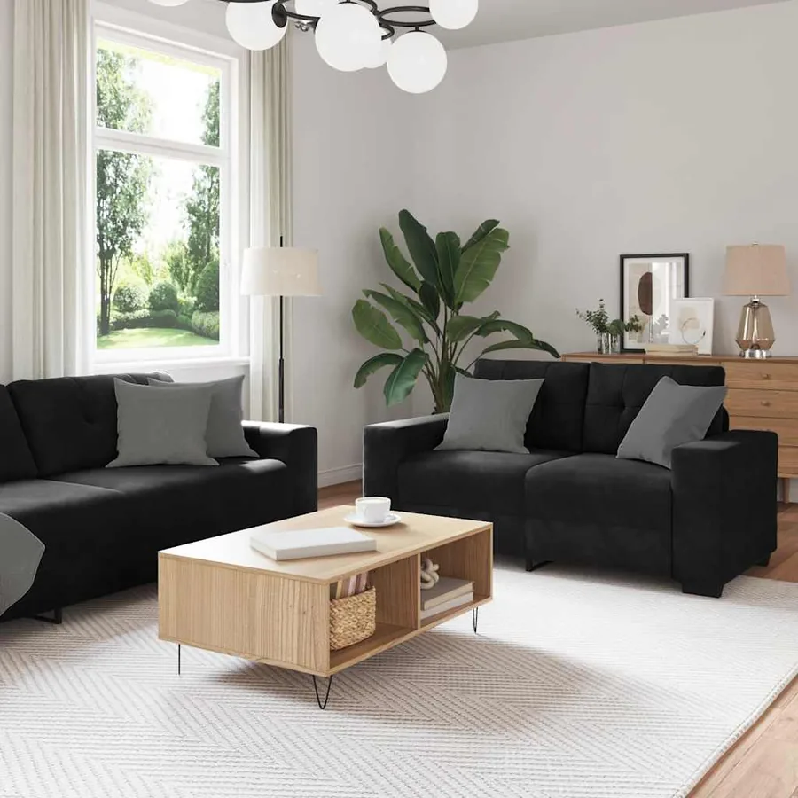Ensemble canapé 2 pcs avec coussins velours noir