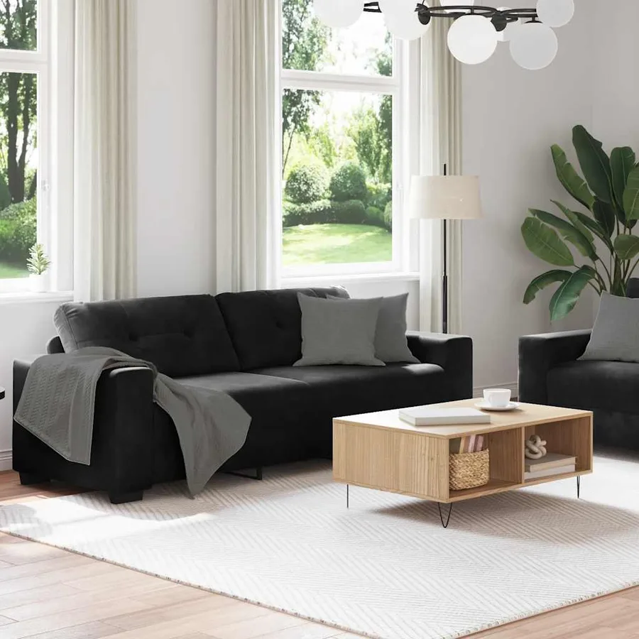 Ensemble canapé 2 pcs avec coussins velours noir - 3
