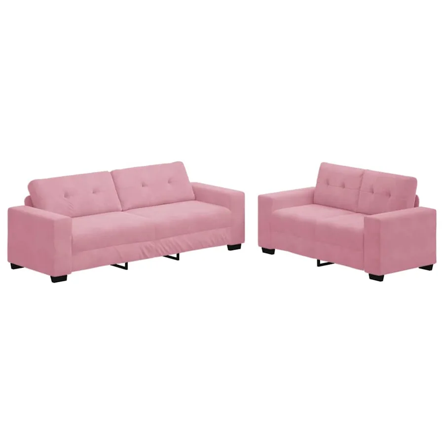 Ensemble canapé 2 pièces avec coussins rose velours - 2