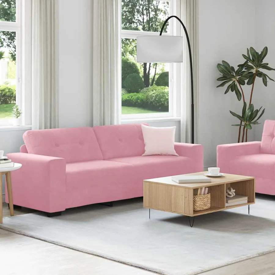 Ensemble canapé 2 pièces avec coussins rose velours - 3