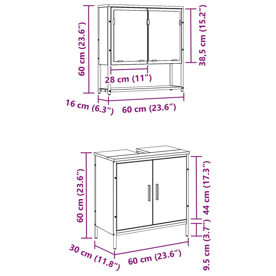 Ensemble de mobilier de salle de bain avec étagère 2 pcs Noir - 15
