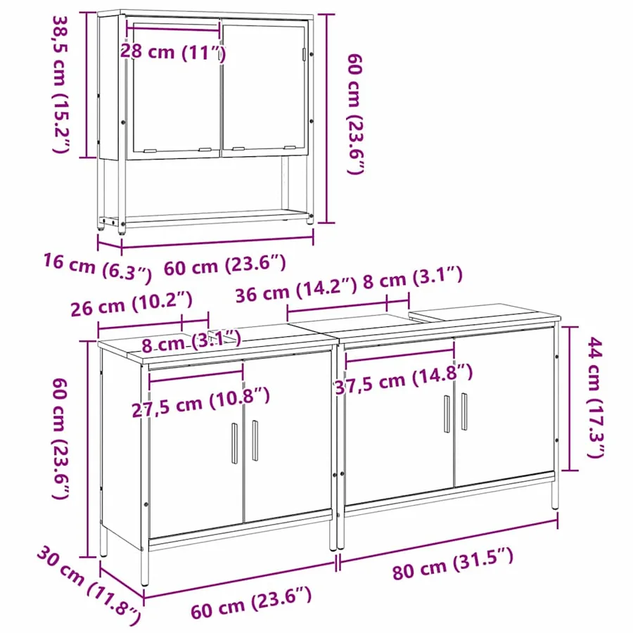 Ensemble de mobilier de salle de bain avec étagère 3 pcs Noir - 17