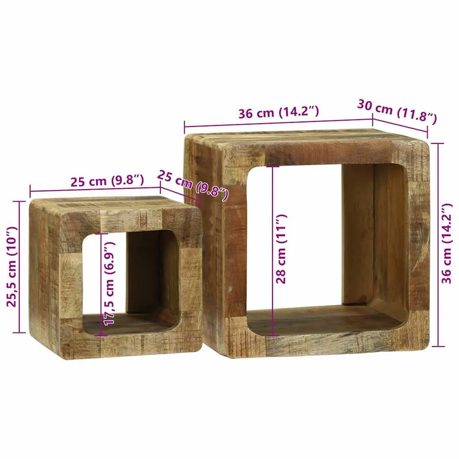 Unites TV 2 pcs Marron 36 x 30 x 36 cm Bois de mangue massif - 13
