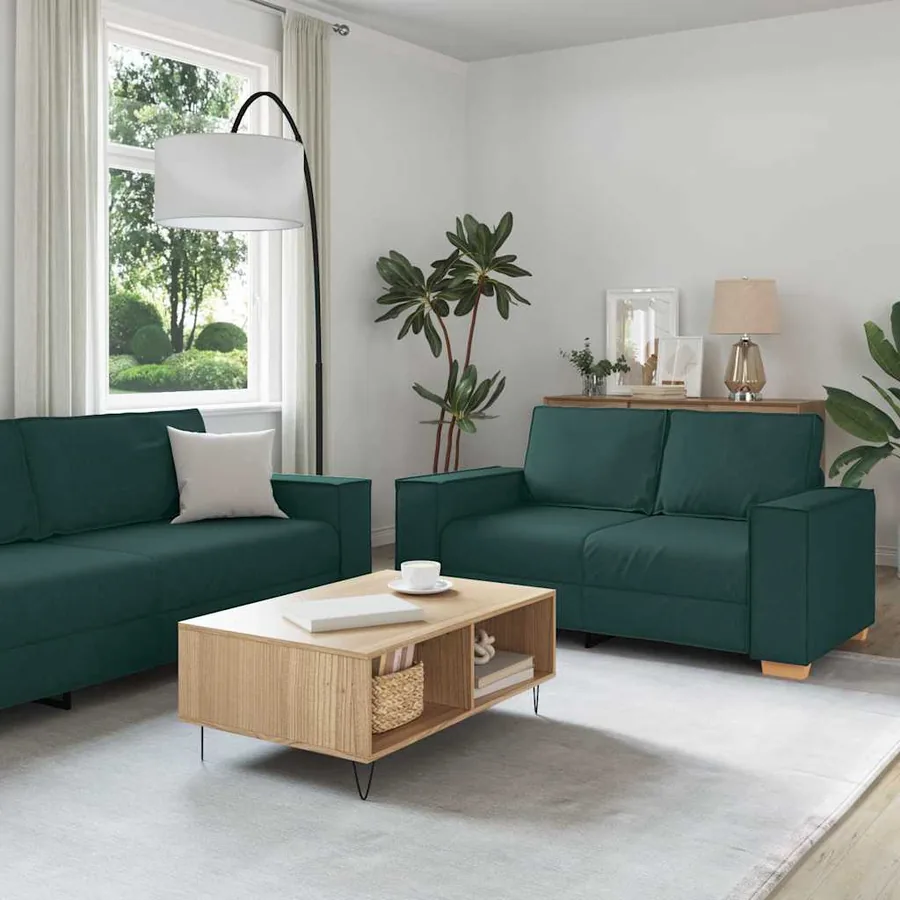 Canapé 3 pcs Vert foncé 220 x 80 x 84 cm Tissu en lin mélangé