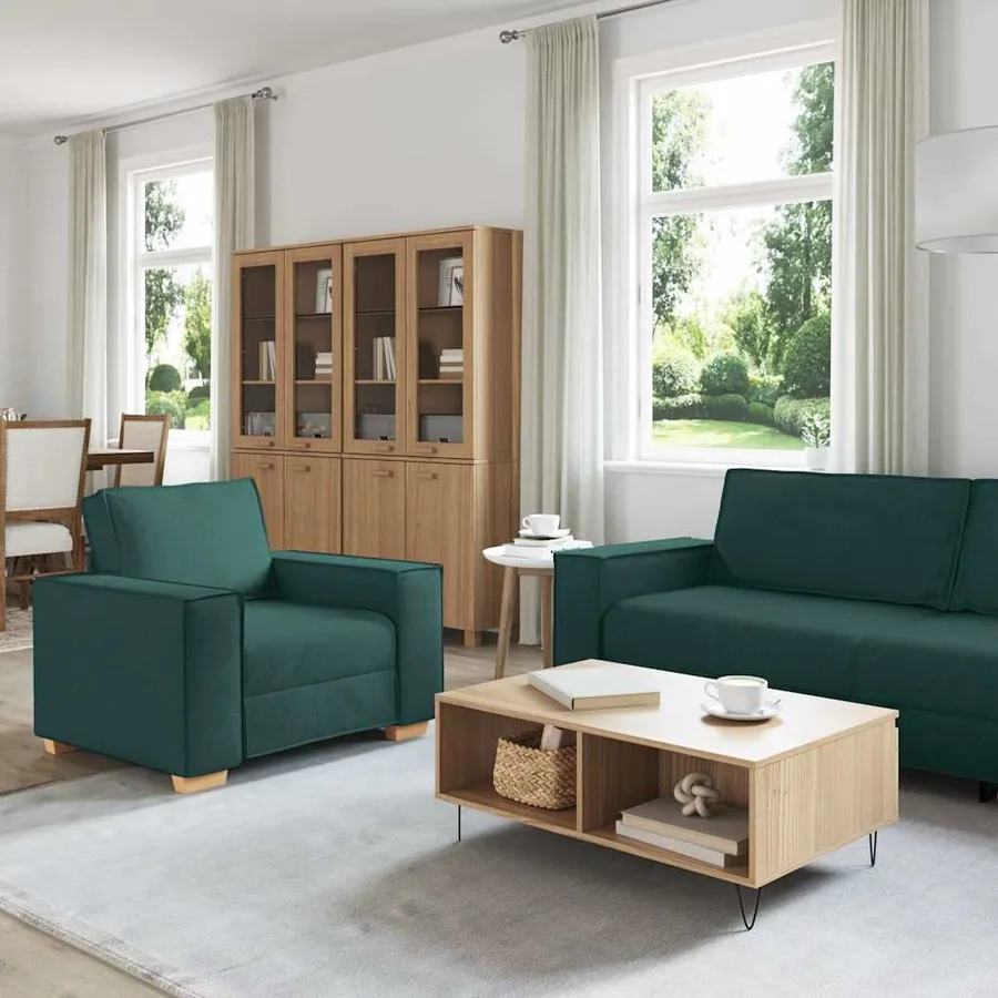 Canapé 3 pcs Vert foncé 220 x 80 x 84 cm Tissu en lin mélangé - 3