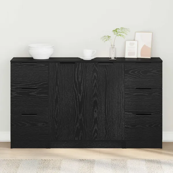 Buffet avec tiroir 3 pcs Chêne noir Bois d'ingénierie