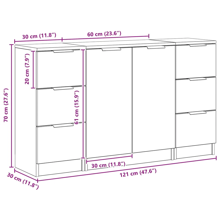 Buffet avec tiroir 3 pcs Chêne noir Bois d'ingénierie - 14