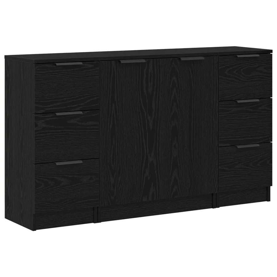 Buffet avec tiroir 3 pcs Chêne noir Bois d'ingénierie - 2