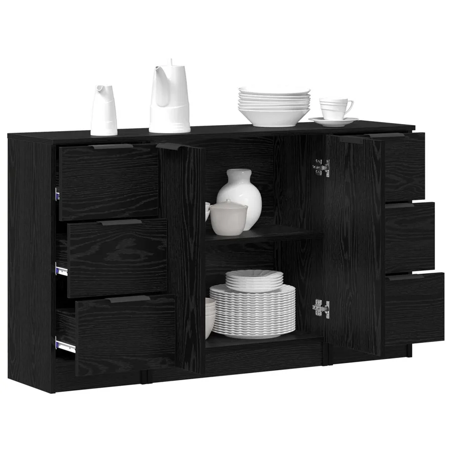 Buffet avec tiroir 3 pcs Chêne noir Bois d'ingénierie - 3