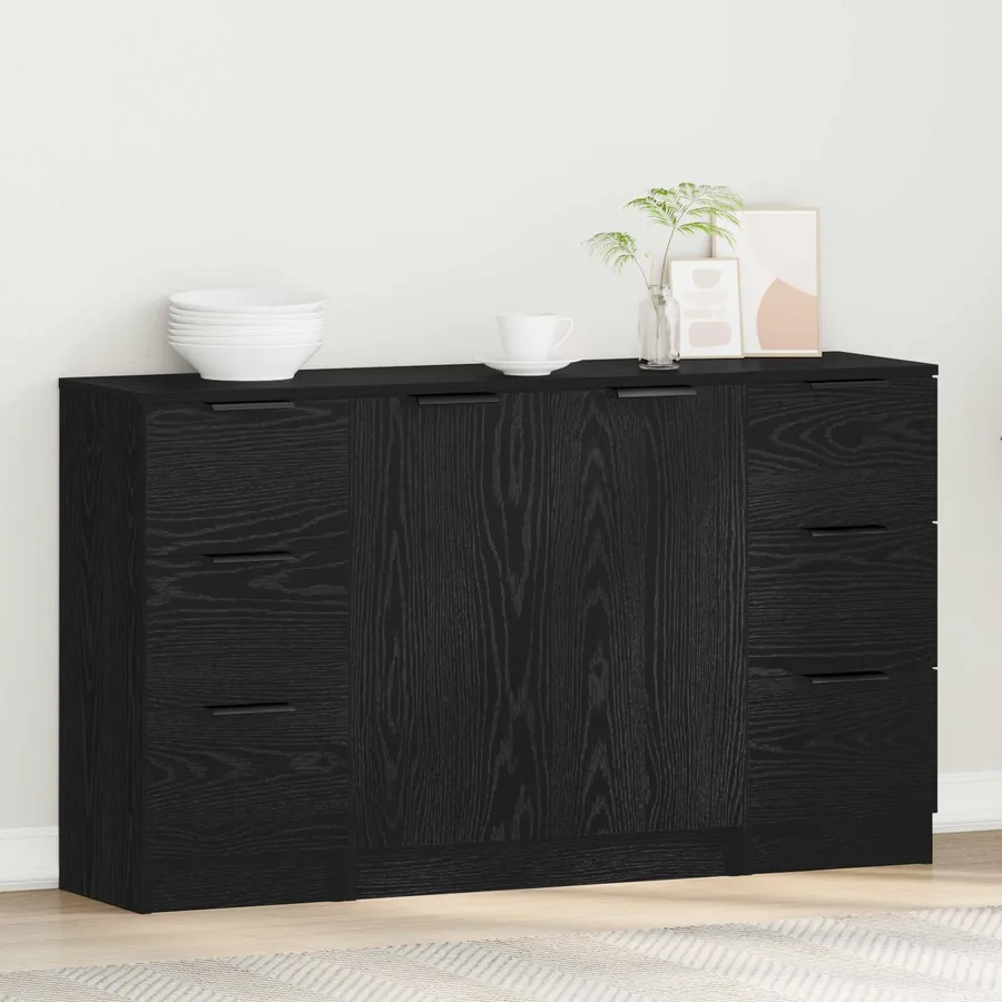 Buffet avec tiroir 3 pcs Chêne noir Bois d'ingénierie - 4