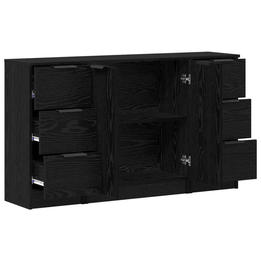 Buffet avec tiroir 3 pcs Chêne noir Bois d'ingénierie - 5