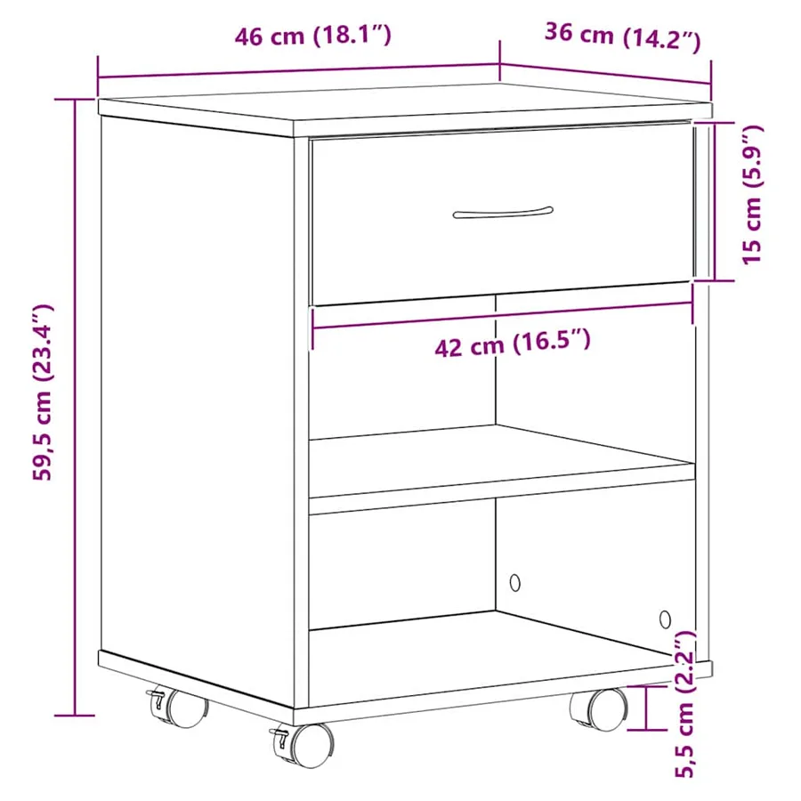 Armoire de rangement avec roue Chêne noir 46 x 36 x 59 cm - 12