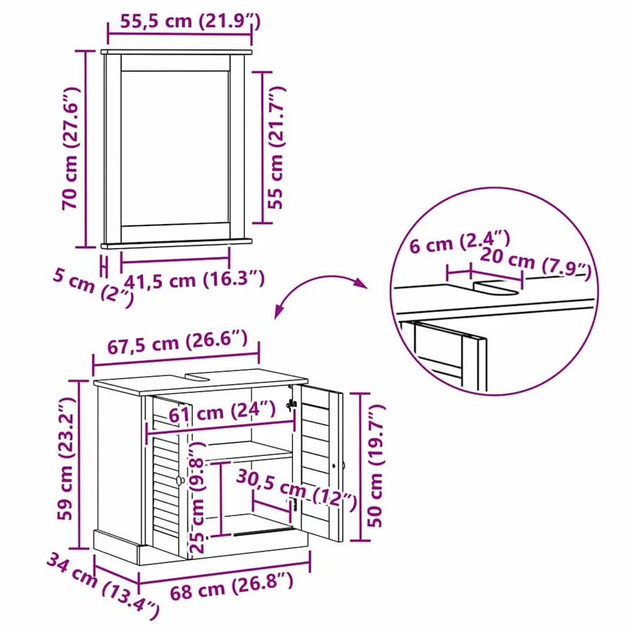 Ensemble de mobilier de salle de bain 4 pcs Blanc antique - 15