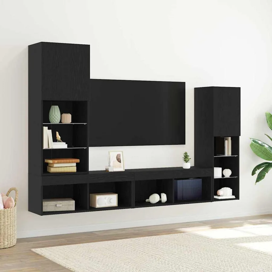 Meuble TV 4 pcs Chêne noir Bois d'ingénierie