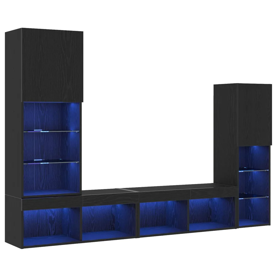 Meuble TV 4 pcs Chêne noir Bois d'ingénierie - 2
