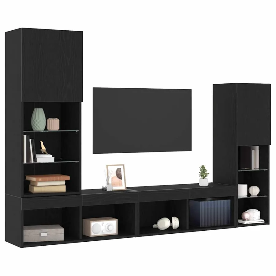 Meuble TV 4 pcs Chêne noir Bois d'ingénierie - 3