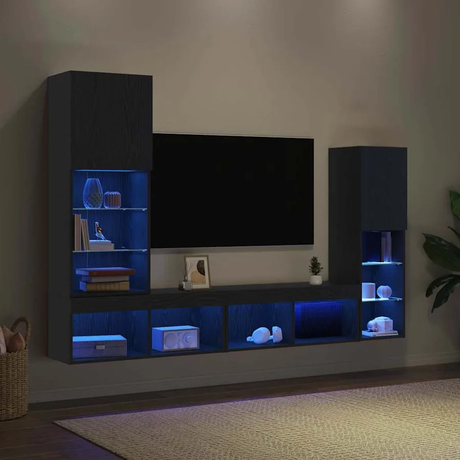 Meuble TV 4 pcs Chêne noir Bois d'ingénierie - 5