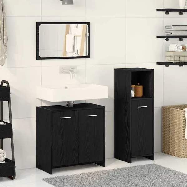 Ensemble de mobilier de salle de bain 3 pcs Chêne noir
