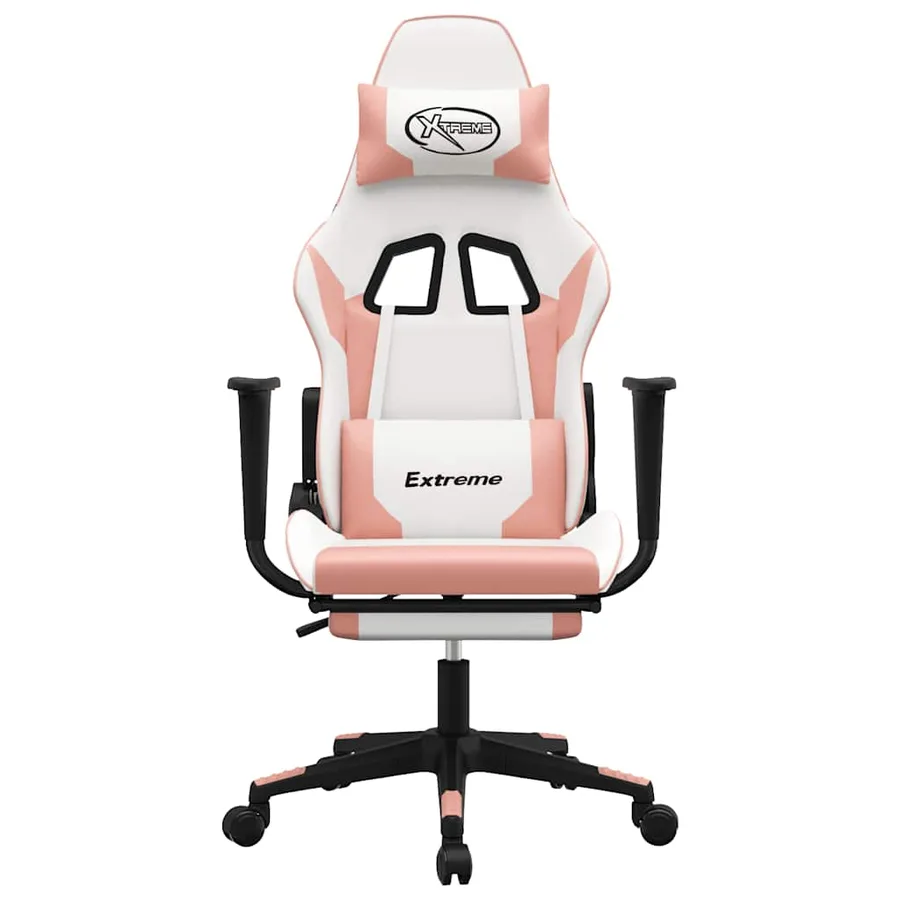 Chaise de jeu de massage avec repose-pied Blanc rose Similicuir - 4