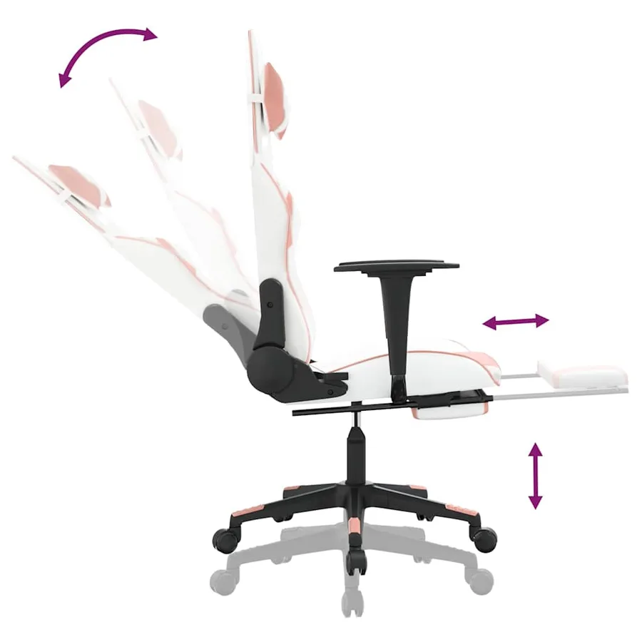 Chaise de jeu de massage avec repose-pied Blanc rose Similicuir - 7