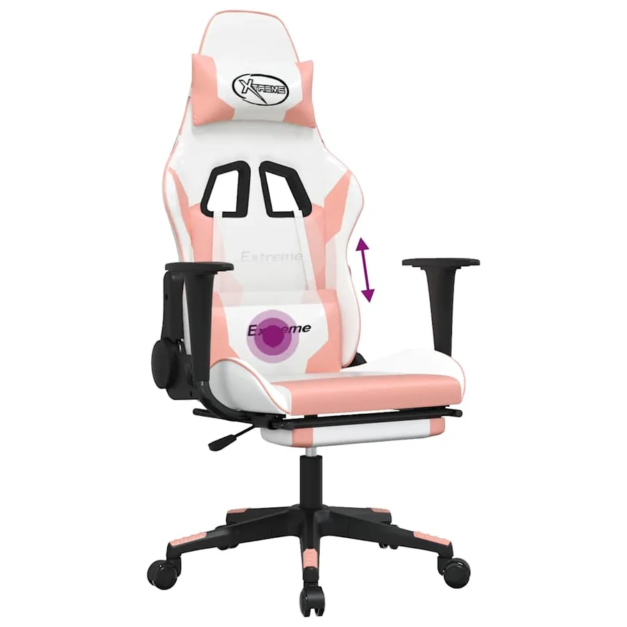 Chaise de jeu de massage avec repose-pied Blanc rose Similicuir - 8