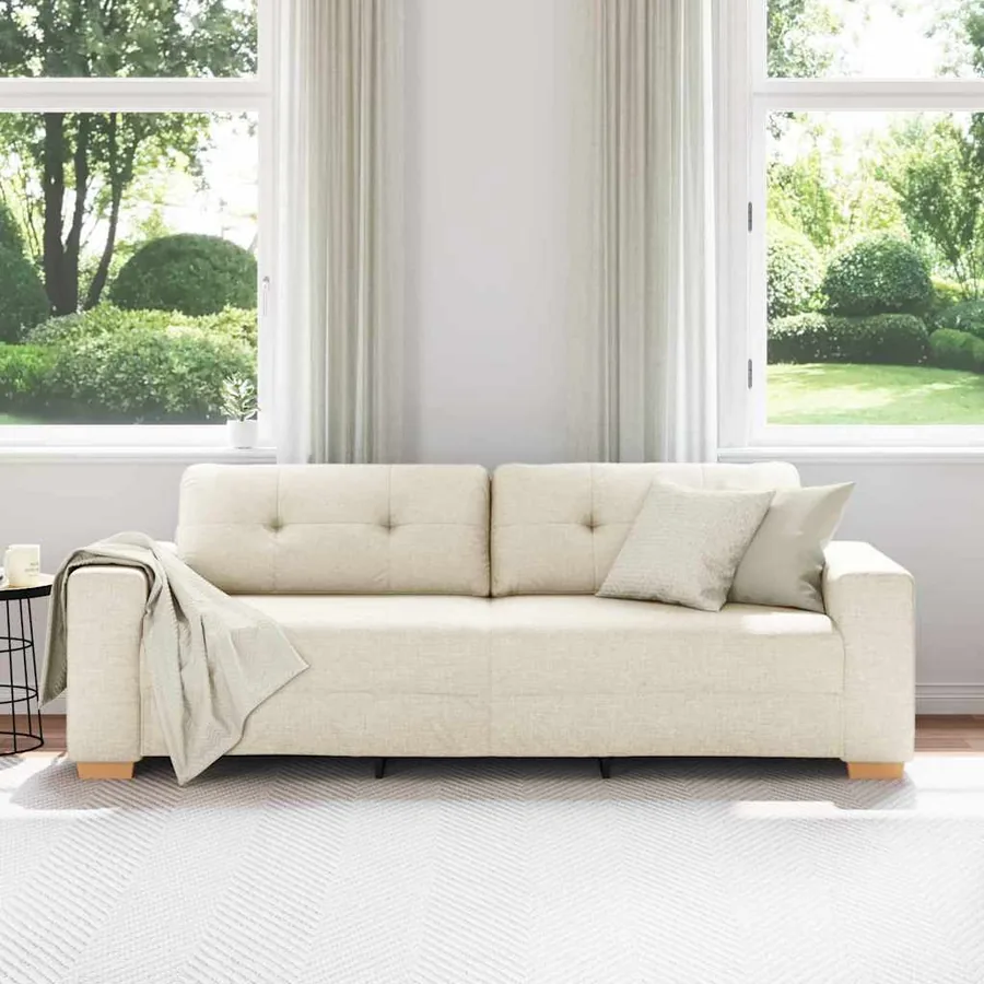 Sofa 3 places Beige 220 cm Tissu en lin mélangé
