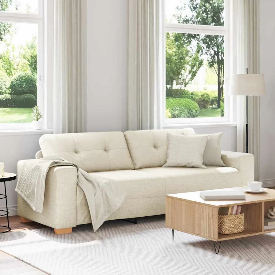 Sofa 3 places Beige 220 cm Tissu en lin mélangé - 3