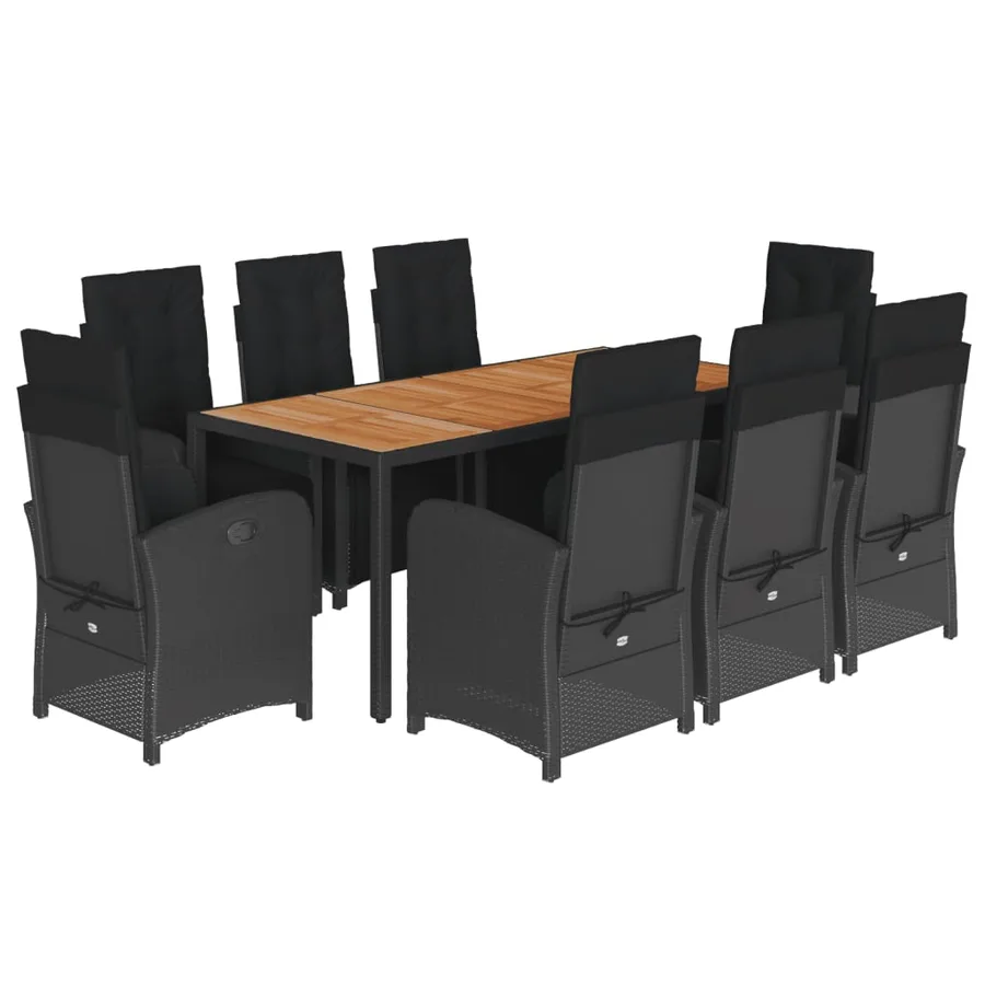 Ensemble à manger de jardin 9pcs coussins noir résine tressée - 2