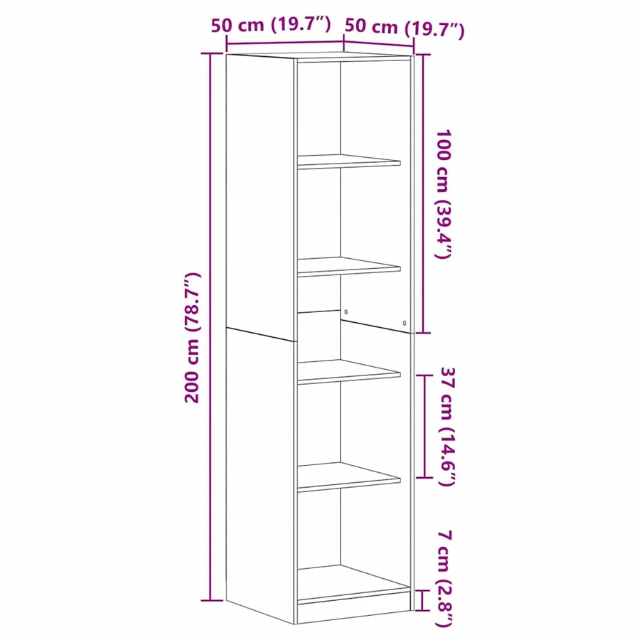 Armoire Chêne noir 50 x 50 x 200 cm Bois d'ingénierie - 8