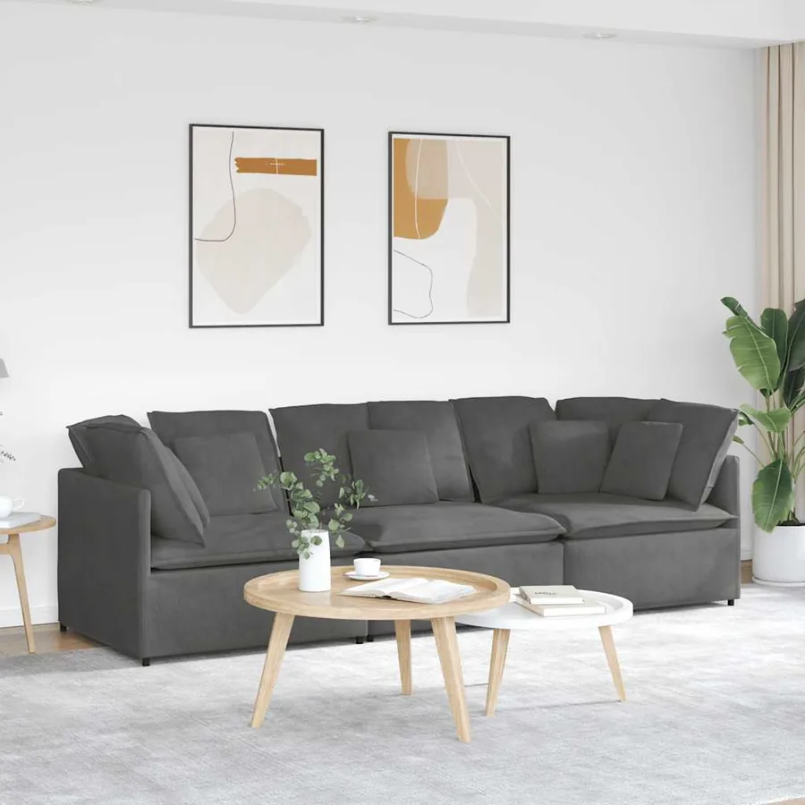 Canapé modulable avec coussins velours côtelé gris foncé