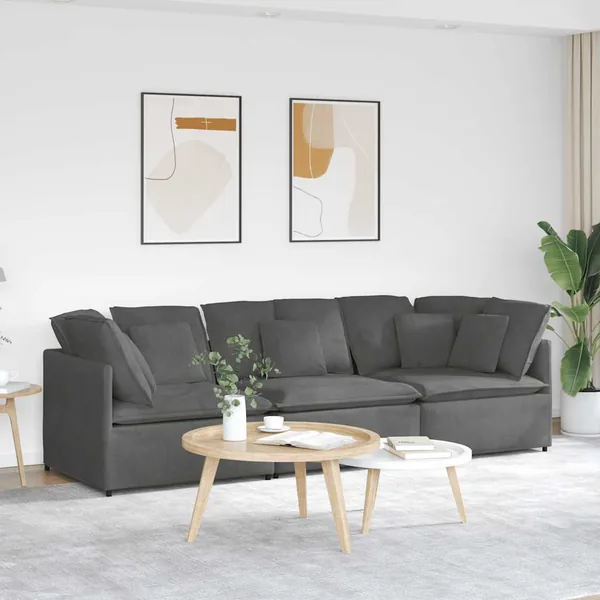 Canapé modulable avec coussins velours côtelé gris foncé