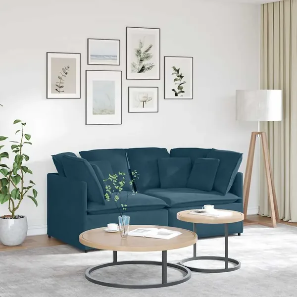 Canapé modulable avec coussins velours bleu